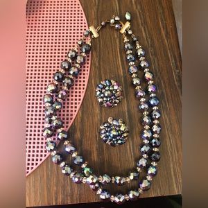 Vintage beaded jewelry. West Germany. Necklace acne clip earrings.